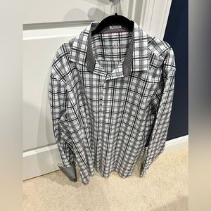 Men black and white plaid button down